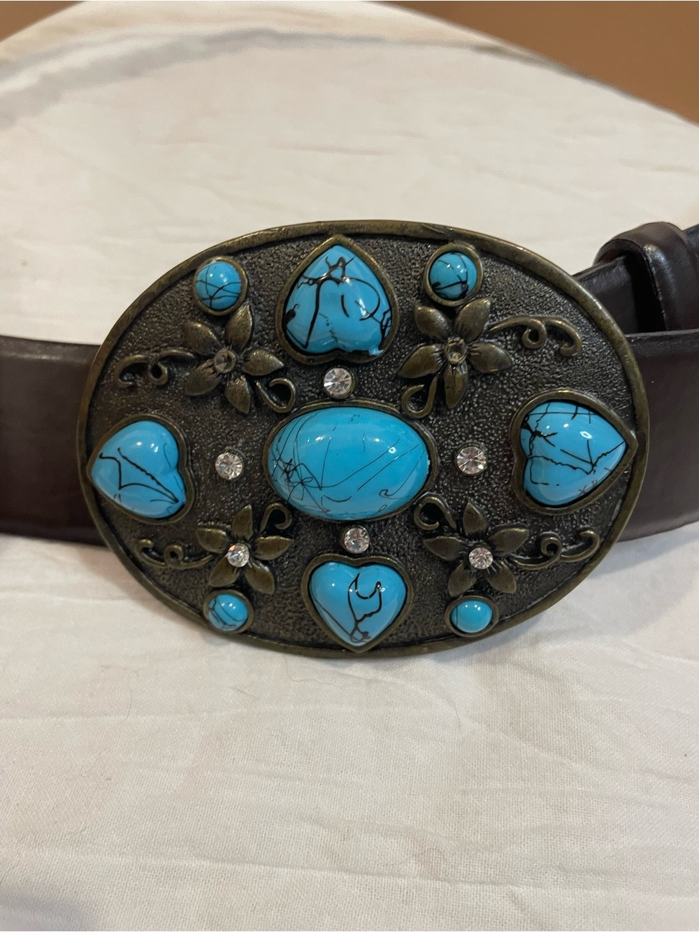 Western Style Turquoise Statement Belt Faux Leather Native American Boho